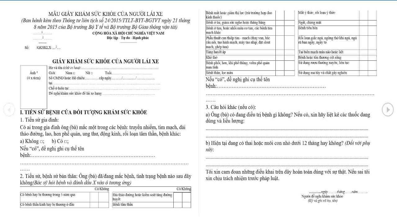 giấy khám sức khoẻ thi bằng lái xe ô tô